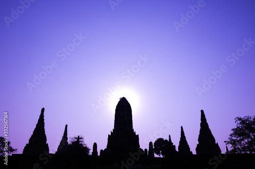 Silhouette of  Chaiwatthanaram temple of Ayutthaya in Thailand   Ayutthaya historical park Thailand.