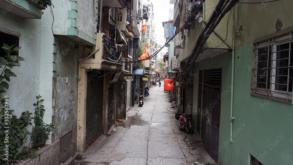 small alley in residential area of megacity hanoi