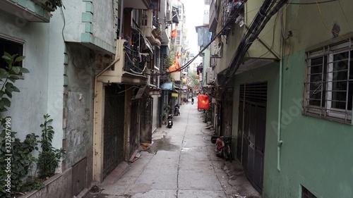 small alley in residential area of megacity hanoi