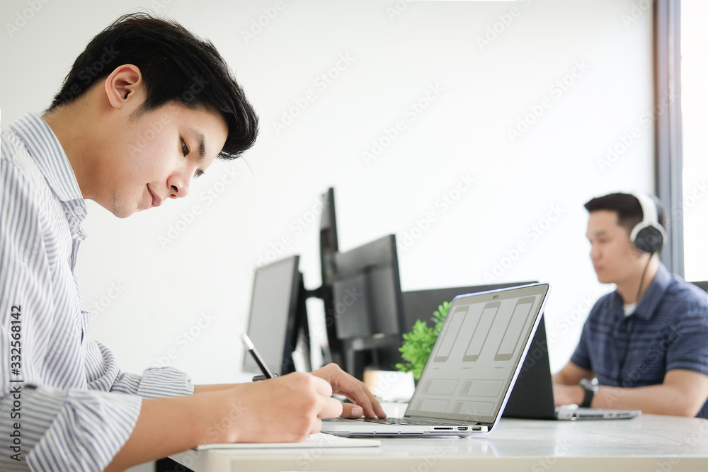 Business working in office with documents and laptop people Consulting and business planning. Business working in office with documents and laptop people Consulting and business planning.