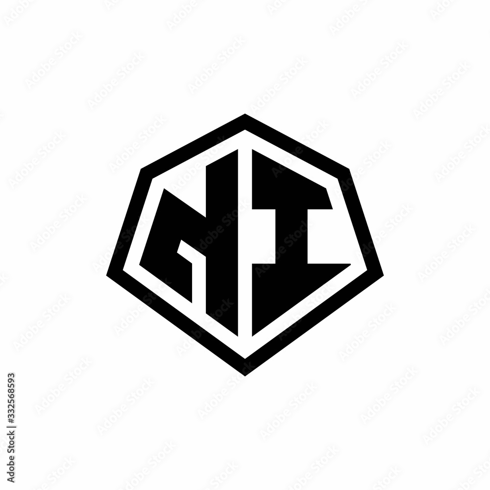 NI monogram logo with hexagon shape and line rounded style design template NI monogram logo with hexagon shape and line rounded style design template