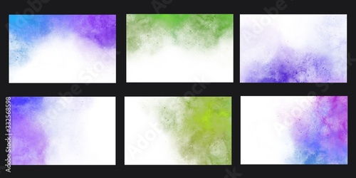 Set of bright colorful business or name card template with water color background. © Toson
