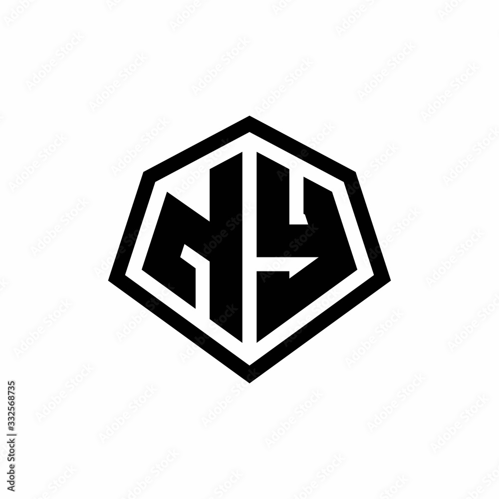 NY monogram logo with hexagon shape and line rounded style design template NY monogram logo with hexagon shape and line rounded style design template