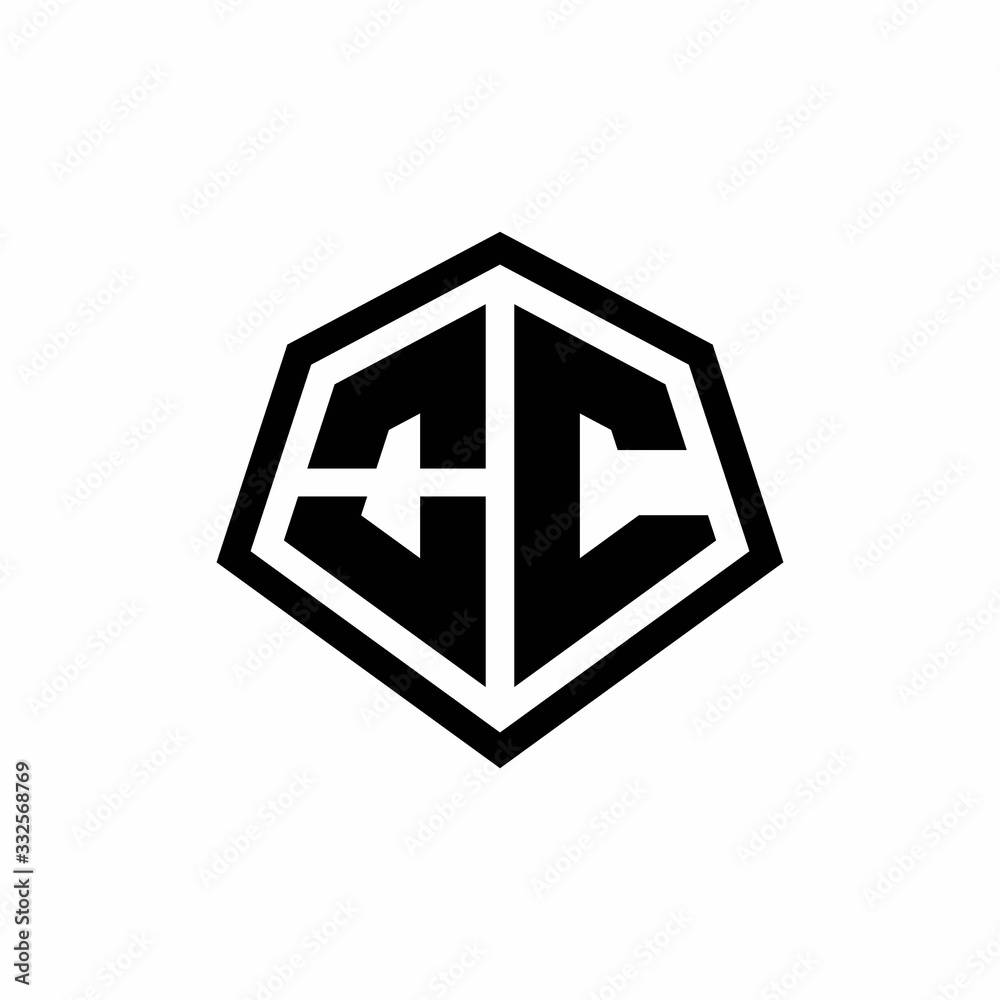 OC monogram logo with hexagon shape and line rounded style design template OC monogram logo with hexagon shape and line rounded style design template