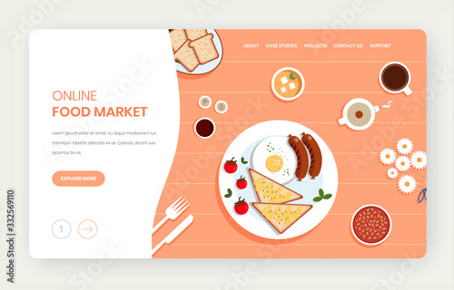 Online food market vector website landing page design template