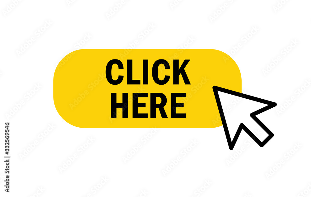 Click here button with clicking arrow icon Click here button with clicking arrow icon