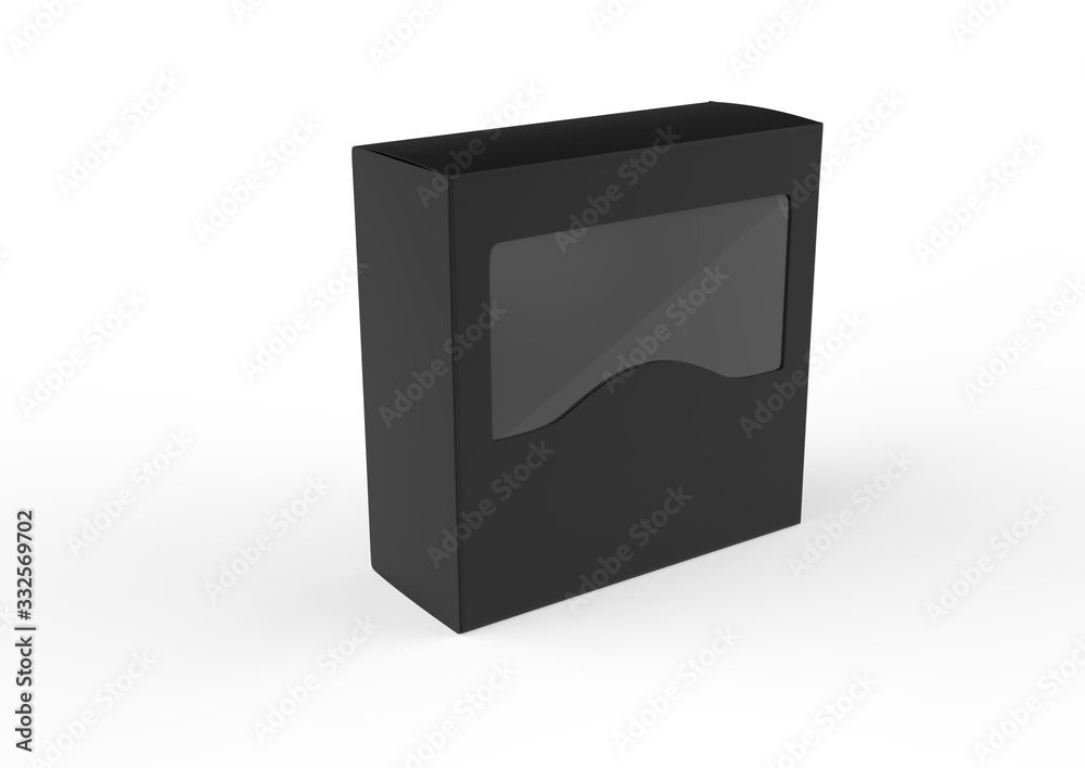 Fototapeta premium package box with a transparent plastic window. Product Packing. 3d illustration