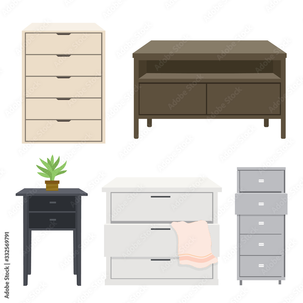 Set of cabinet wood Furniture style isolated object Vector Set of cabinet wood Furniture style isolated object Vector