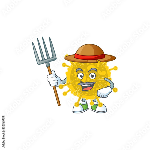 Coronavirus pandemic in Farmer mascot design with hat and pitchfork