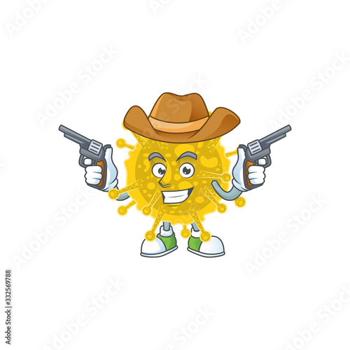 Cool cowboy cartoon design of coronavirus pandemic holding guns