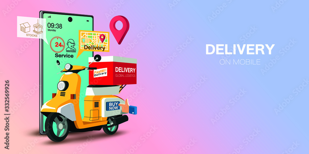 Fast delivery by scooter on mobile Fast delivery by scooter on mobile