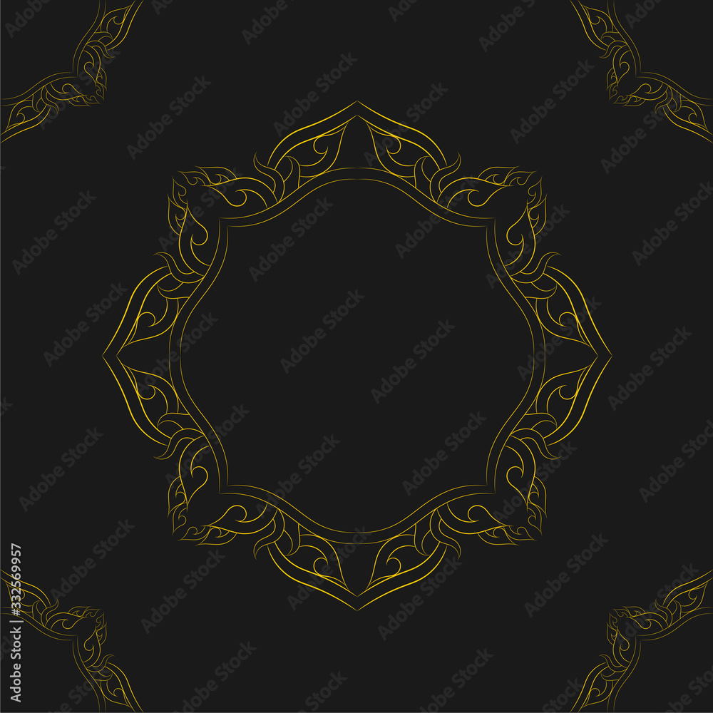 abstract background seamless pattern with thai pattern. yellow thai pattern line on black background.