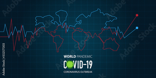 Coronavirus or covid-19 banner in world outbreak of a pandemic disease concept. Banner template design for headline news. Grid abstract background. Vector illustration.