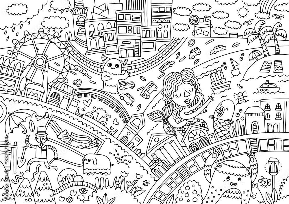 Fototapeta premium Doodle World Coloring Book