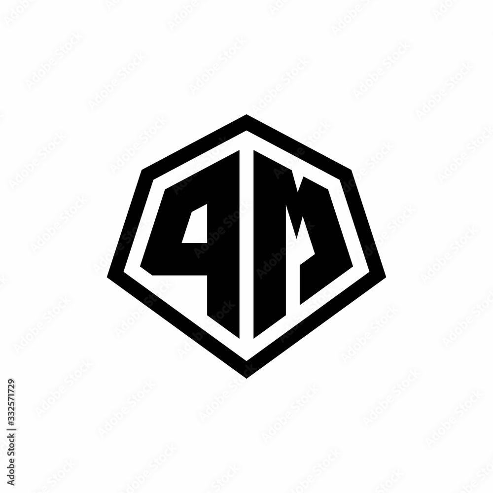 PM monogram logo with hexagon shape and line rounded style design template PM monogram logo with hexagon shape and line rounded style design template