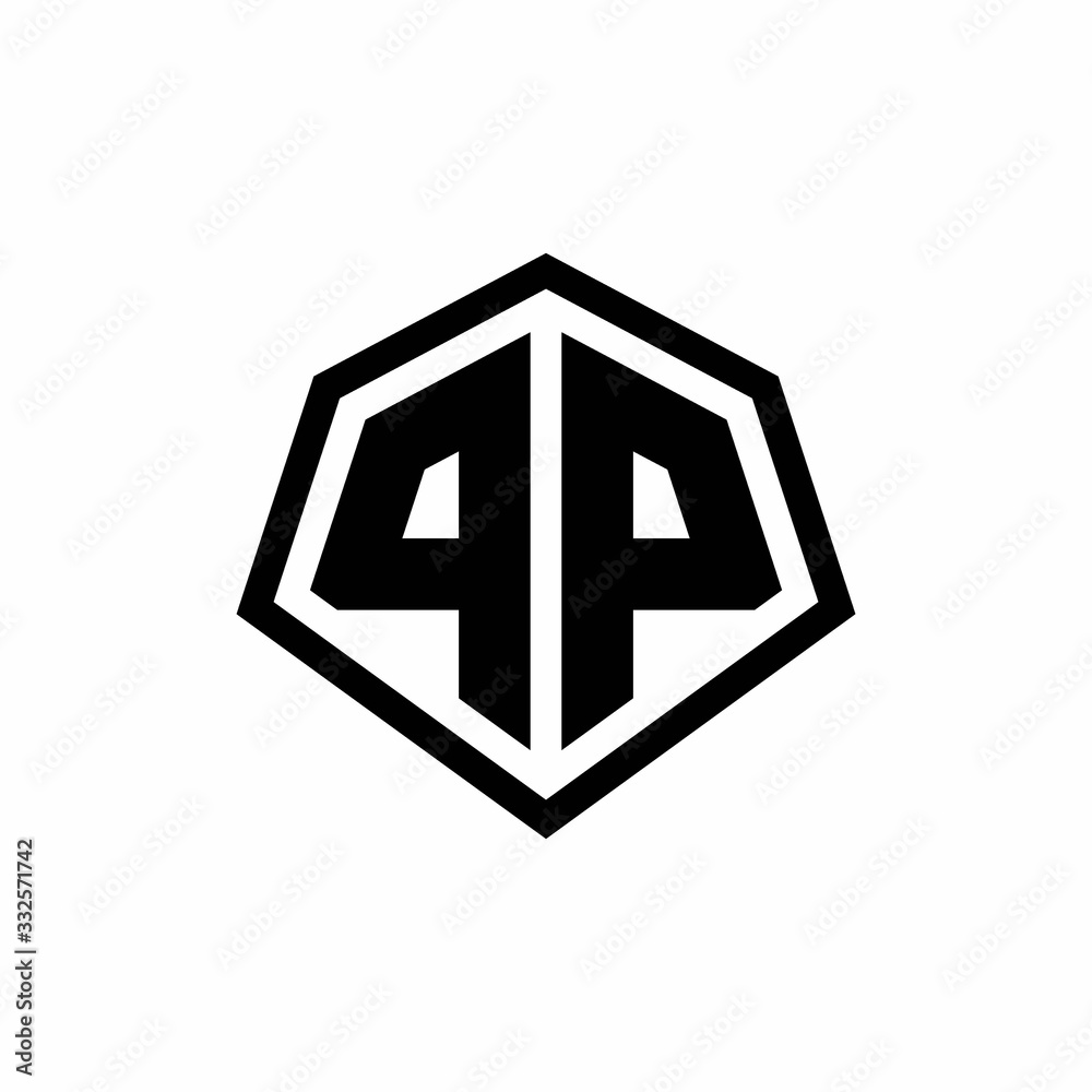 PP monogram logo with hexagon shape and line rounded style design template PP monogram logo with hexagon shape and line rounded style design template