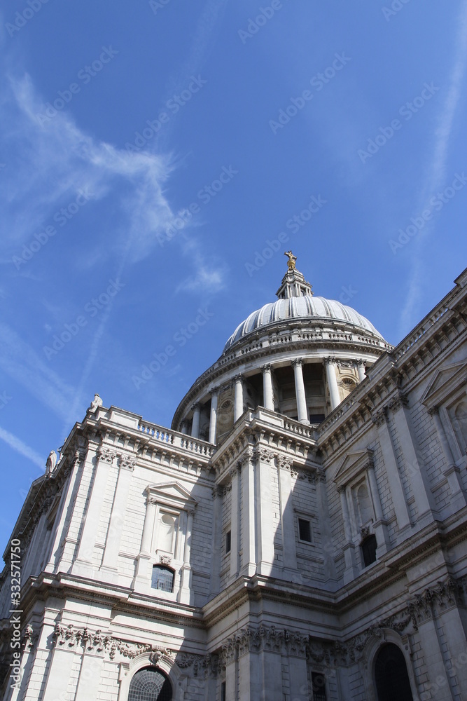 The dome of St Paul's Cathedral against the blue sky in spring, London, UK