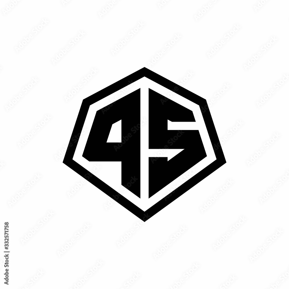 PS monogram logo with hexagon shape and line rounded style design template