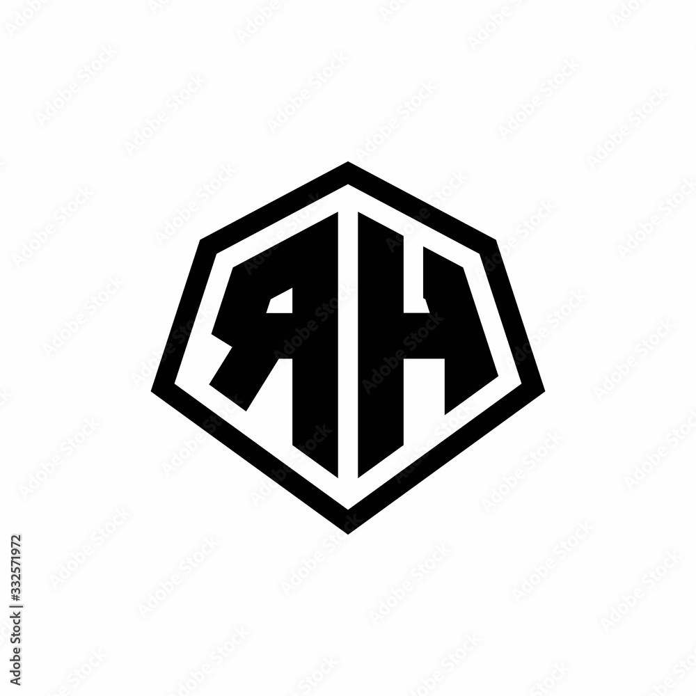 RH monogram logo with hexagon shape and line rounded style design template RH monogram logo with hexagon shape and line rounded style design template