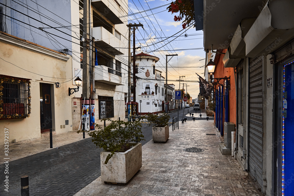 Street view of old town. Colonial Architecture Detail. Typical colonial style. Streets Of Santo Domingo, Dominican Republic. Street view of old town. Colonial Architecture Detail. Typical colonial style. Streets Of Santo Domingo, Dominican Republic.