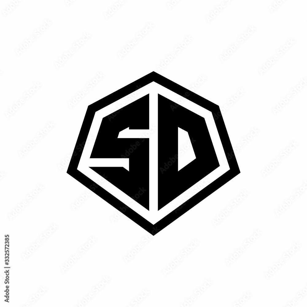 SD monogram logo with hexagon shape and line rounded style design template SD monogram logo with hexagon shape and line rounded style design template