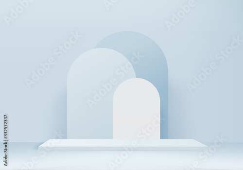 Background vector 3d blue rendering with podium and minimal blue wall scene, minimal abstract background 3d rendering abstract geometric shape blue pastel color. Stage for awards on website in modern.