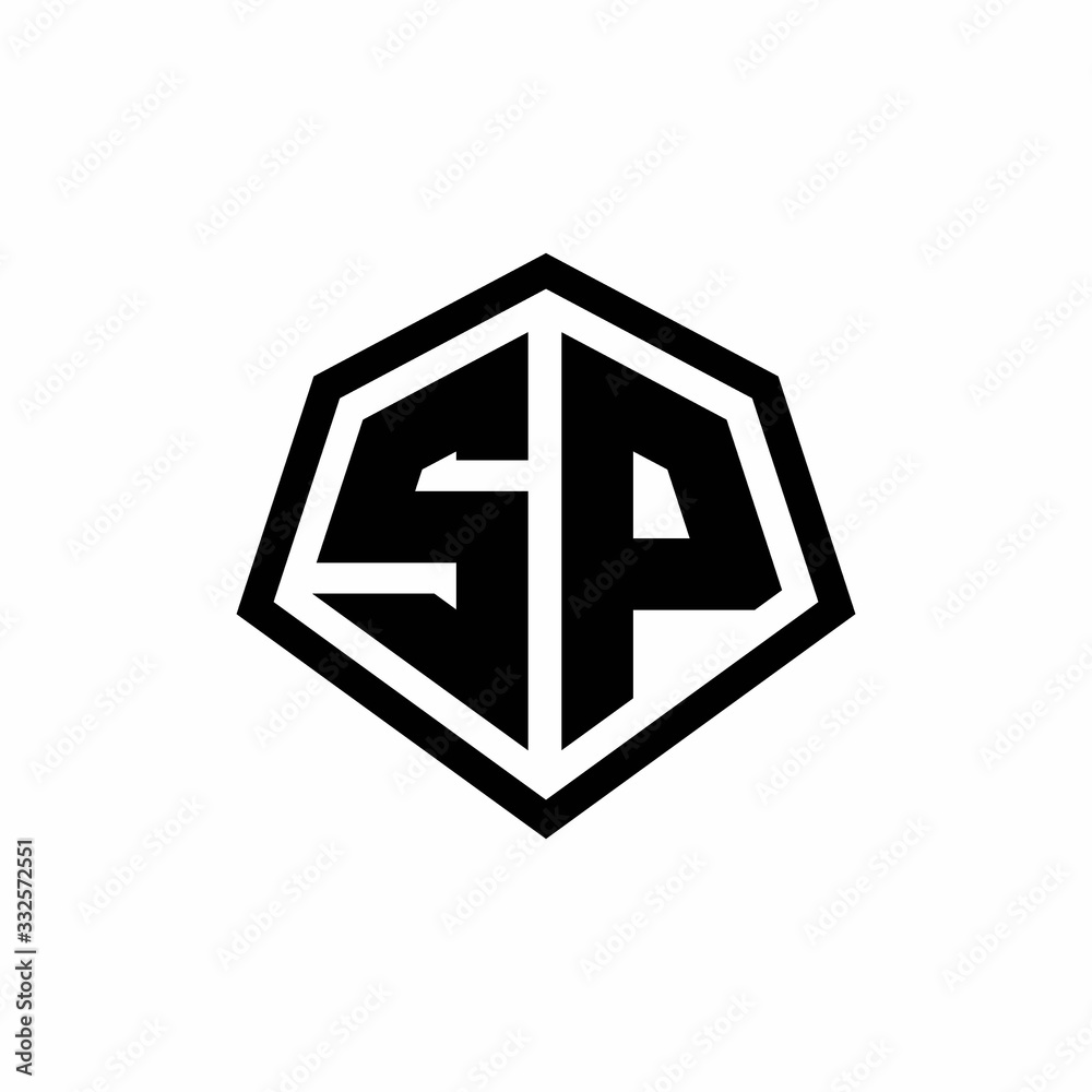 SP monogram logo with hexagon shape and line rounded style design template SP monogram logo with hexagon shape and line rounded style design template