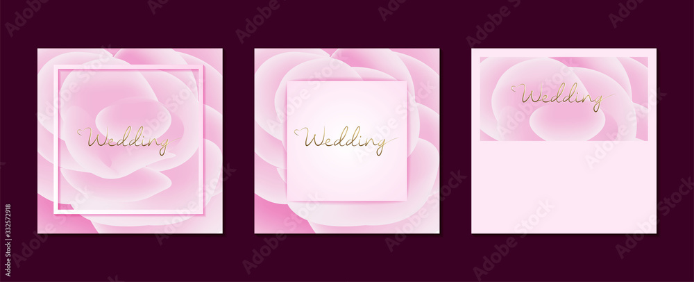 Minimal pink rose wedding invitation cards templates soft color and frame