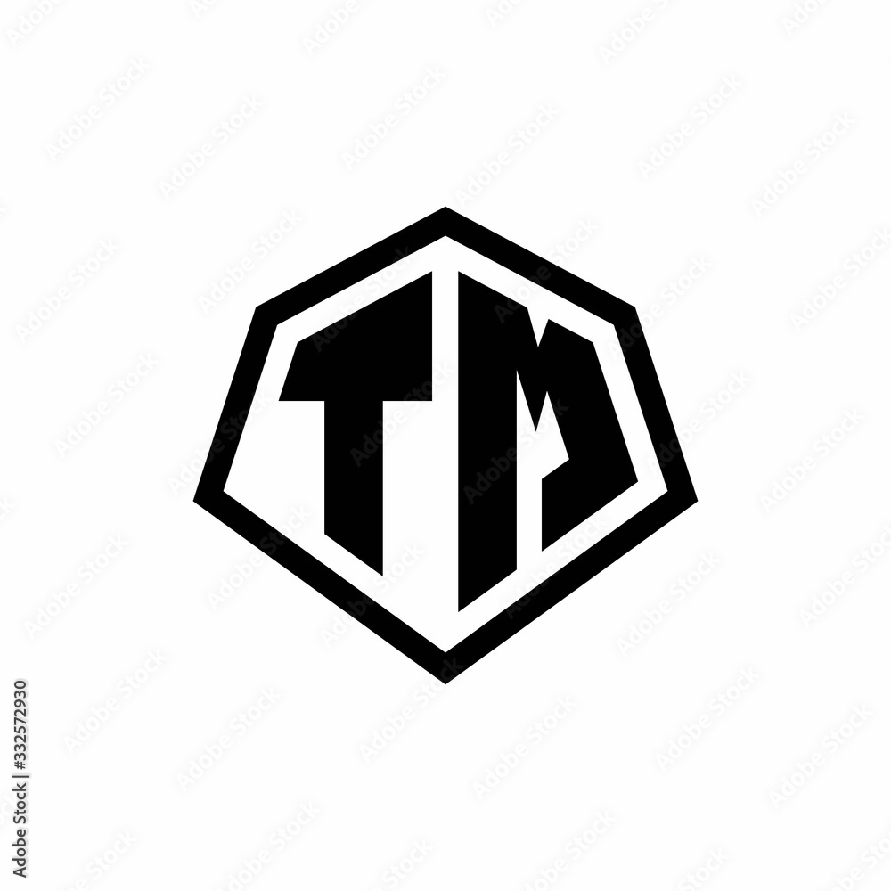 TM monogram logo with hexagon shape and line rounded style design template TM monogram logo with hexagon shape and line rounded style design template