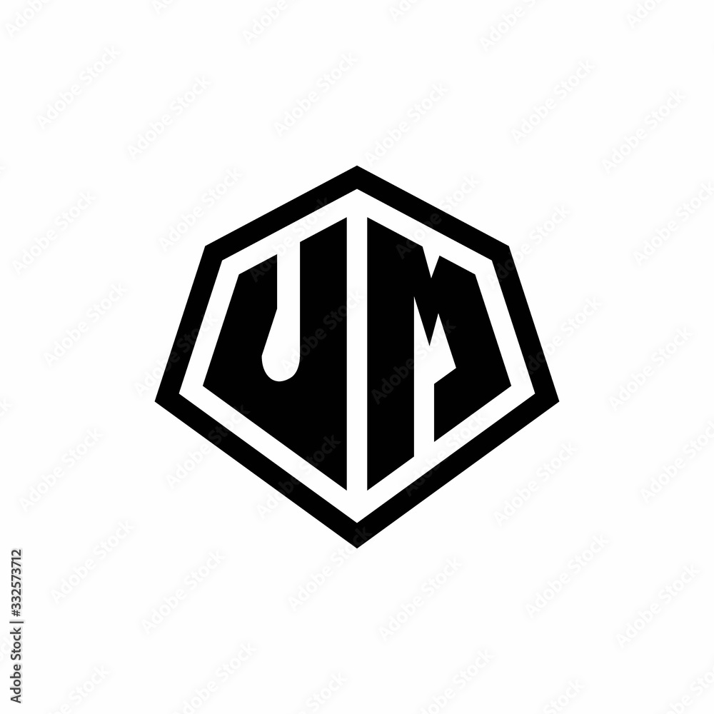 UM monogram logo with hexagon shape and line rounded style design template UM monogram logo with hexagon shape and line rounded style design template