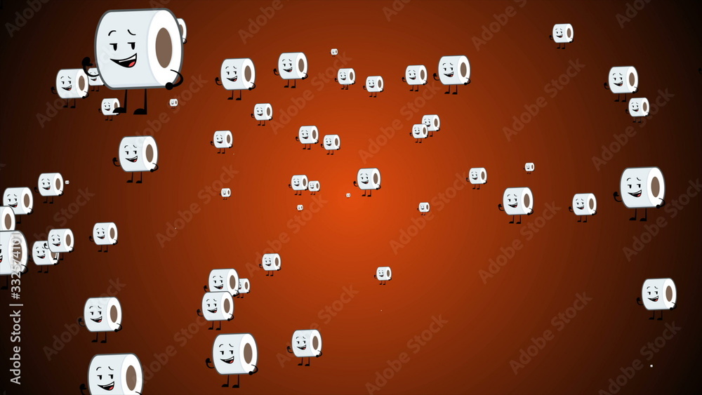 Toilet Roll happy Emoji particles flow illustration background. Toilet