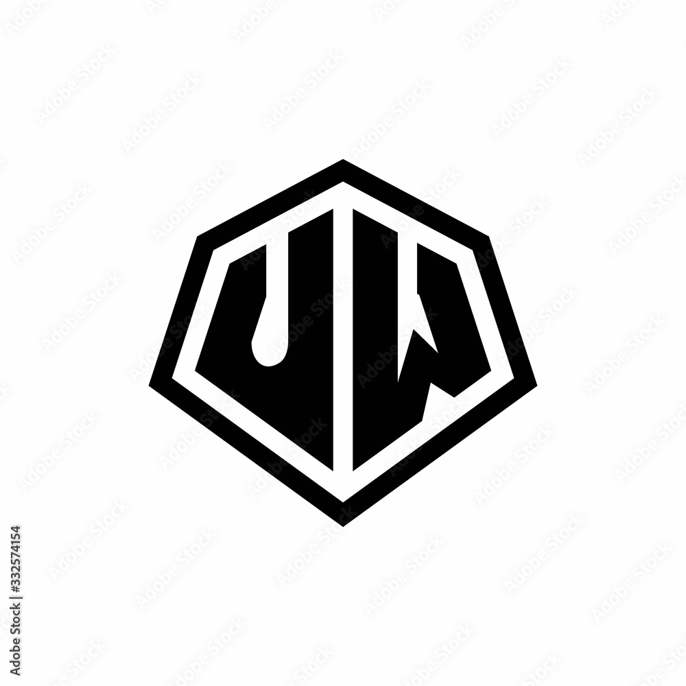 UW monogram logo with hexagon shape and line rounded style design template UW monogram logo with hexagon shape and line rounded style design template
