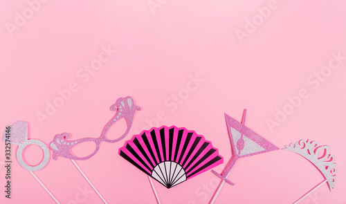 Paper set for photo shoot of a girl on a pink background