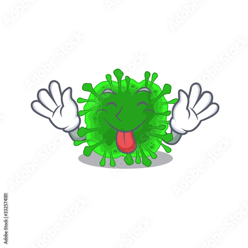 Funny face minunacovirus mascot design style with tongue out