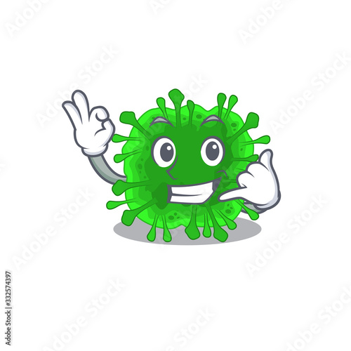 minunacovirus mascot cartoon design showing Call me gesture