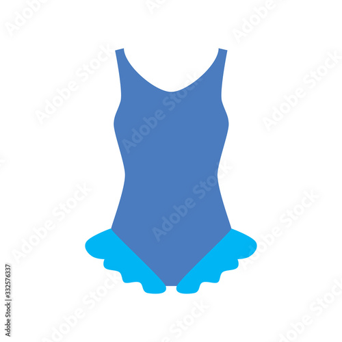 Blue Swimsuit fashion with skirt for woman and girl. Summer time. Time to travel. Holidays. Flat.