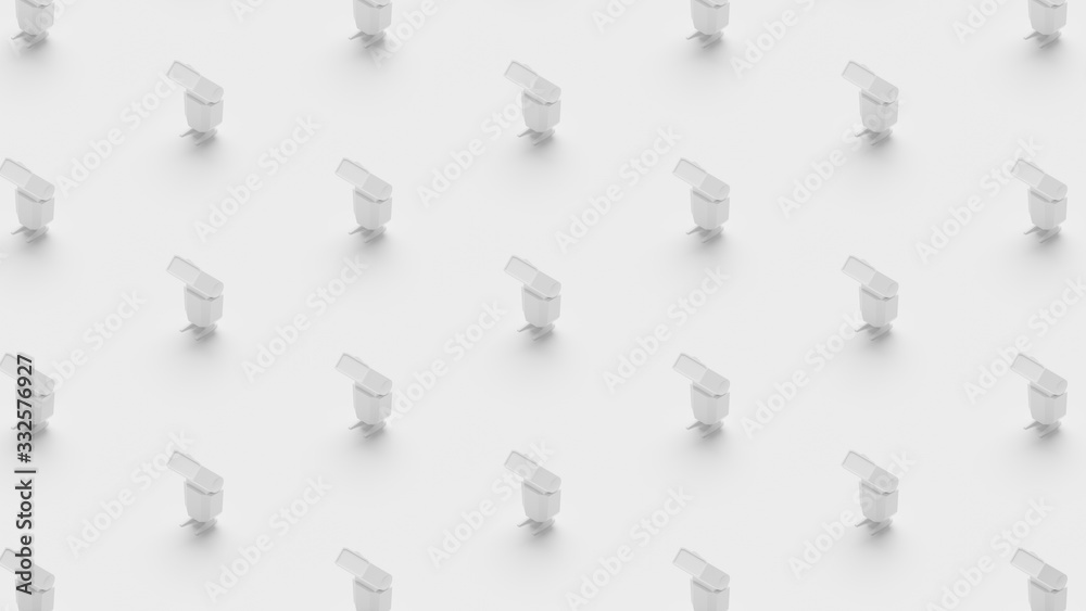 Isometric 3D rendering Flash camera pattern grayscale monochrome, Beginner photography concept poster and social banner horizontal design illustration isolated on grey background