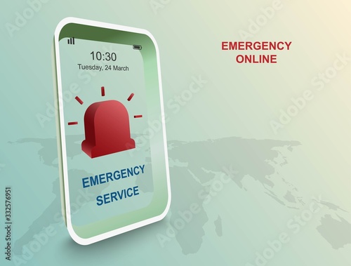 Emergency service by application on smart phone, vector 3D style design