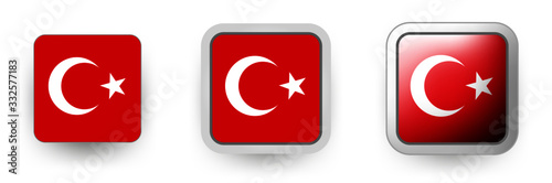 6 Turkey vector icons button shield and gear, flat and volumetric style in flag colors red, white for flyer any holiday design or poster