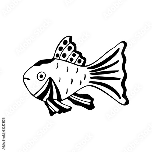 Hand drawn fish isolated on a white background. Doodle, simple outline illustration. It can be used for decoration of textile, paper.