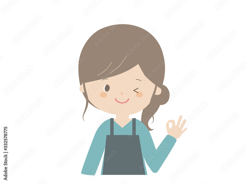 A woman wearing an apron to pose OK. A woman wearing an apron to pose OK.