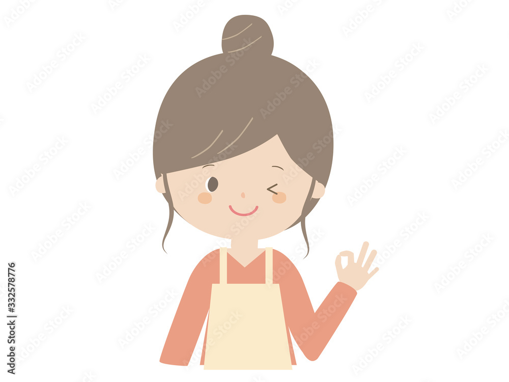 A woman wearing an apron to pose OK. A woman wearing an apron to pose OK.