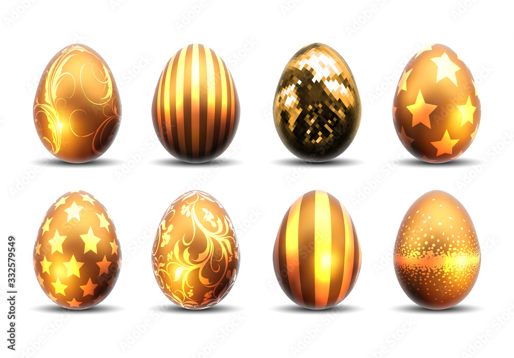 Happy Easter! Set of Easter eggs with different pattern. High detailed realistic illustration Happy Easter! Set of Easter eggs with different pattern. High detailed realistic illustration