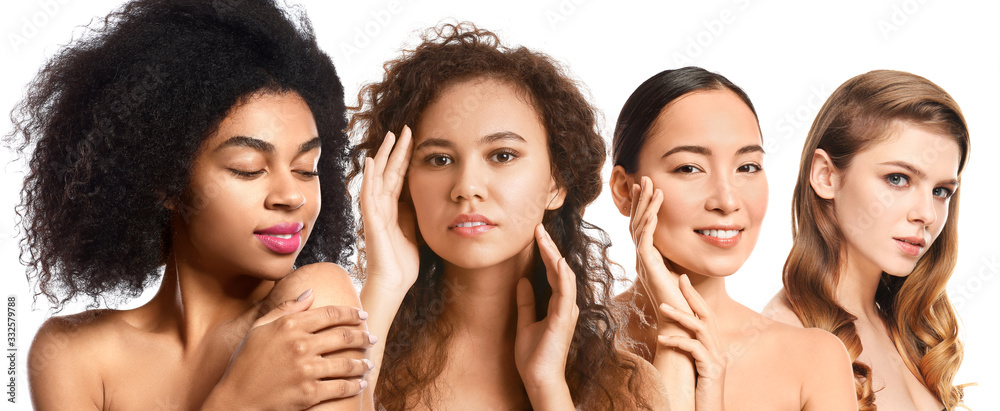 Obraz premium Young women with beautiful makeup on white background
