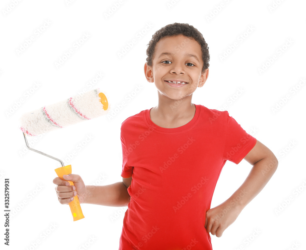Little African-American painter on white background Little African-American painter on white background
