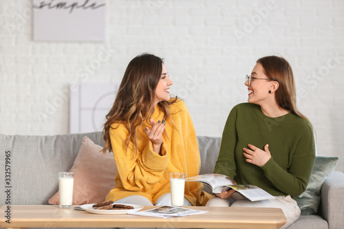 Young women in warm sweater...