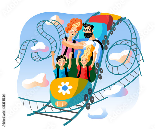 Roller coaster ride flat vector illustration