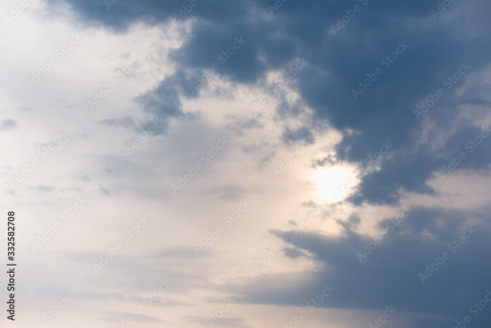 Evening sky with floating white clouds at sunset. The background.