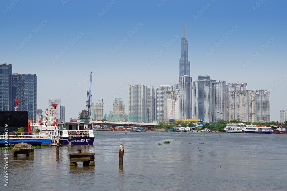 Fototapeta premium skyline from ho chi minh city from the nha ben river
