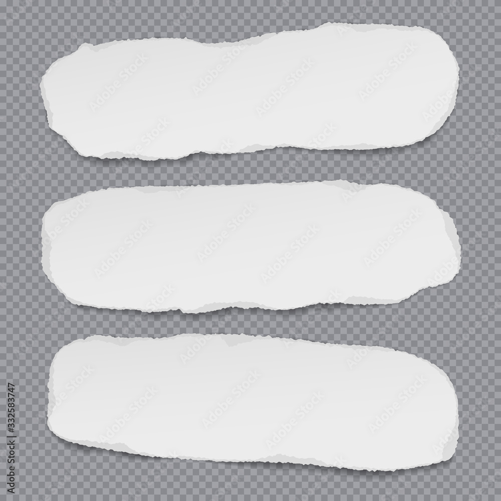 Torn white blank and grainy note, notebook paper strips, pieces stuck on grey background. Vector illustration Torn white blank and grainy note, notebook paper strips, pieces stuck on grey background. Vector illustration
